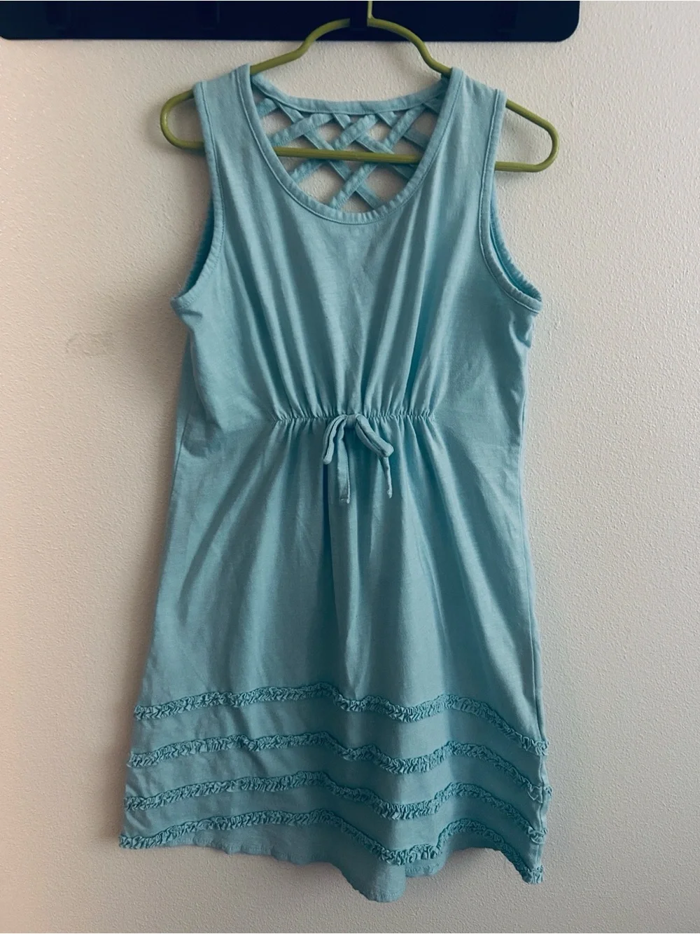 Boston Traders Girl M(9-10)Teal Cotton Blend  Sleeveless Dress with Lattice Back